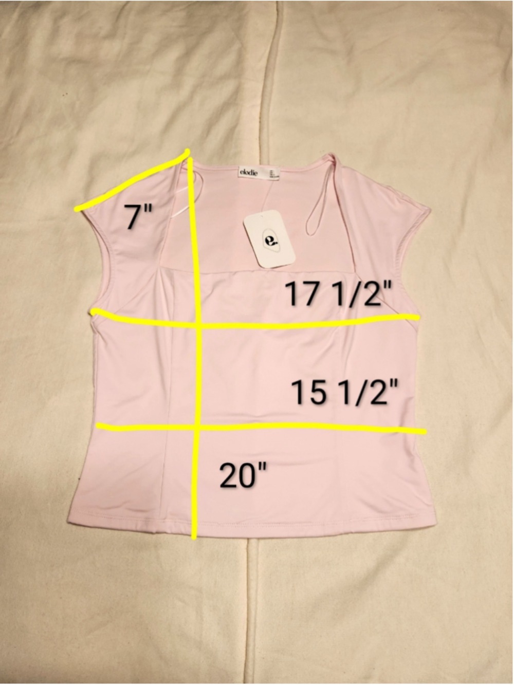 Elodie Square Neck Cap Sleeve Knit Crop Fitted Blouse Top Light Pink Large - Picture 7 of 7